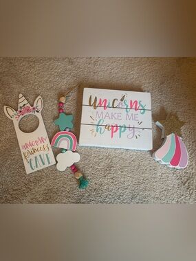 Unicorn Wall Decor Set in Mint, Pink, Gold and Teal